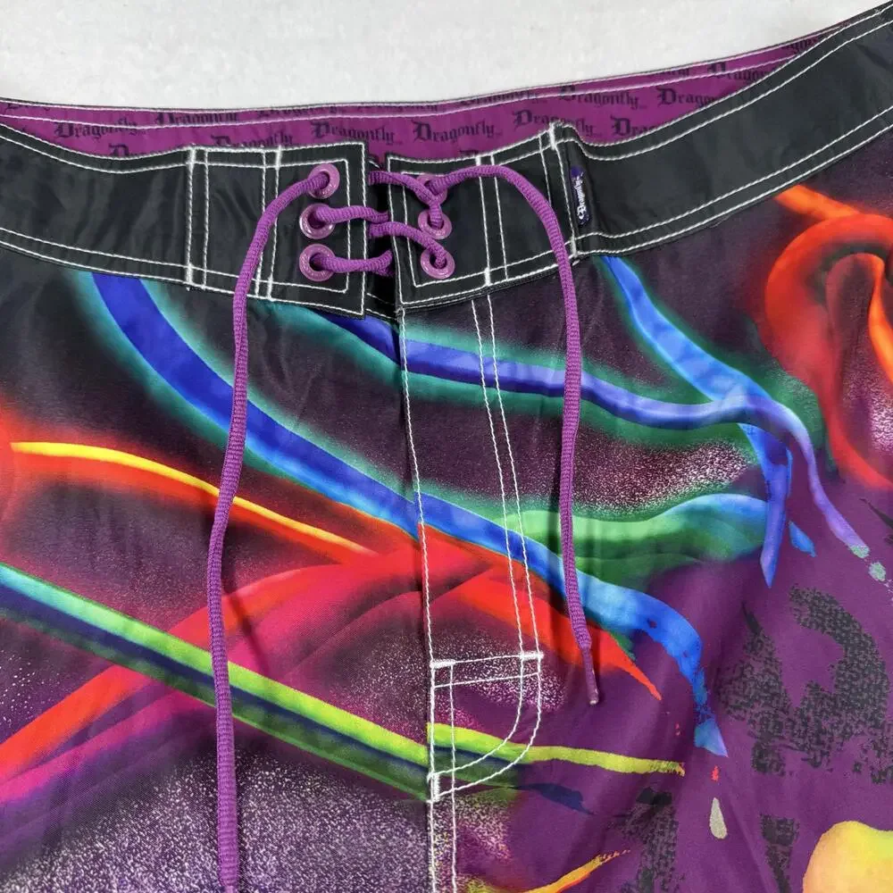 Dragonfly Swim Shorts Mens Size 36 Purple Hendrix Electric Haze Board Graphic